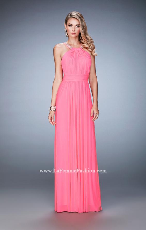 Picture of: Long Prom Dress with Gathered Bodice, Waist, and Skirt in Pink, Style: 22107, Detail Picture 1