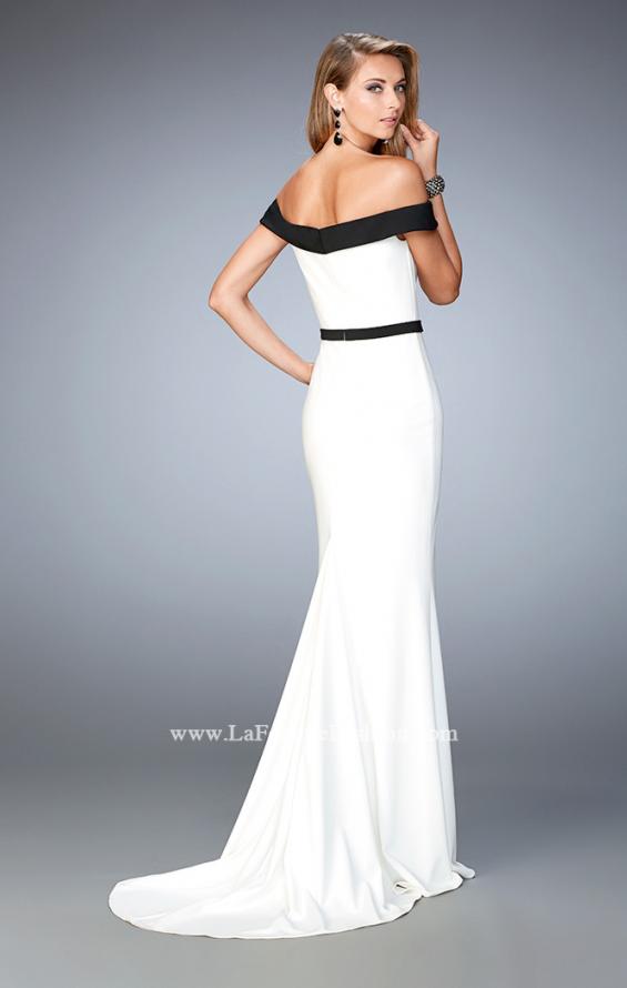 Picture of: Long Off the Shoulder Jersey Prom Dress in White, Style: 22138, Back Picture