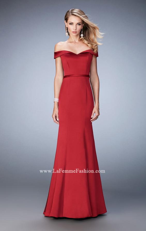 Picture of: Stretch Satin Jersey Dress with Off the Shoulder Straps in Red, Style: 22149, Detail Picture 1