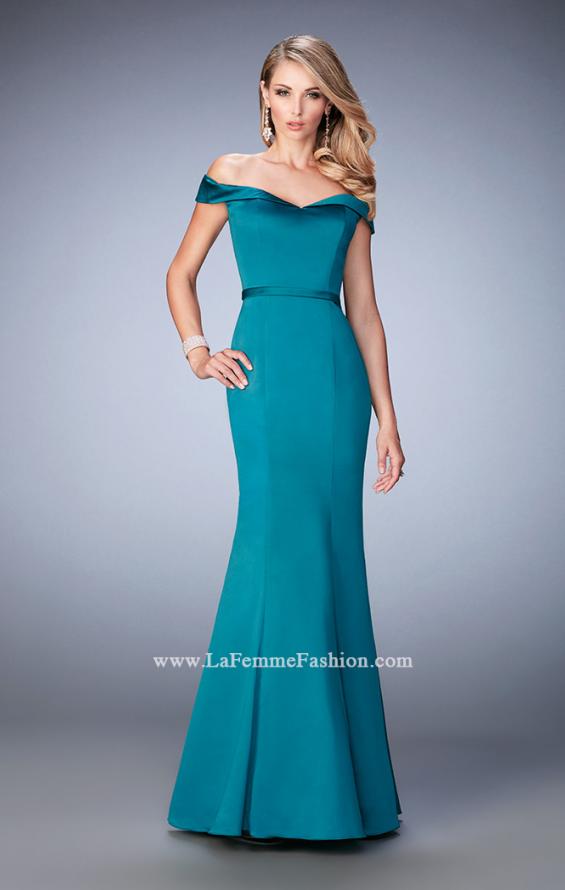 Picture of: Stretch Satin Jersey Dress with Off the Shoulder Straps in Green, Style: 22149, Detail Picture 3