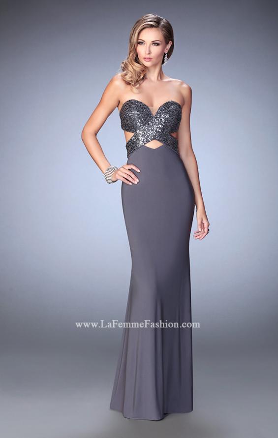 Picture of: Jersey Prom Dress with Sequins and Cut Outs in Silver, Style: 22150, Detail Picture 2