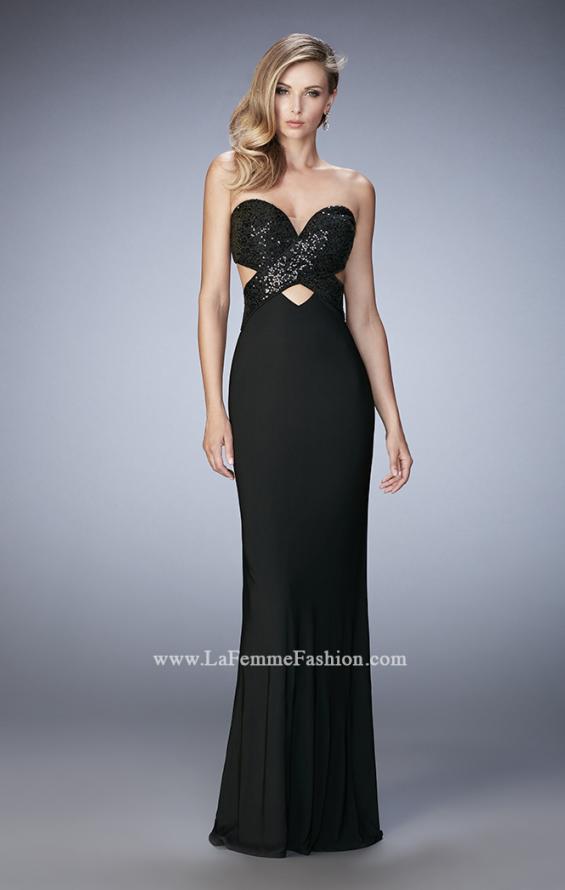 Picture of: Jersey Prom Dress with Sequins and Cut Outs in Black, Style: 22150, Detail Picture 3