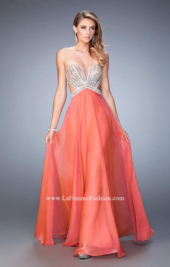 Picture of: Sweetheart Chiffon Gown with Cut Outs and Crystals in Orange, Style: 22179, Main Picture