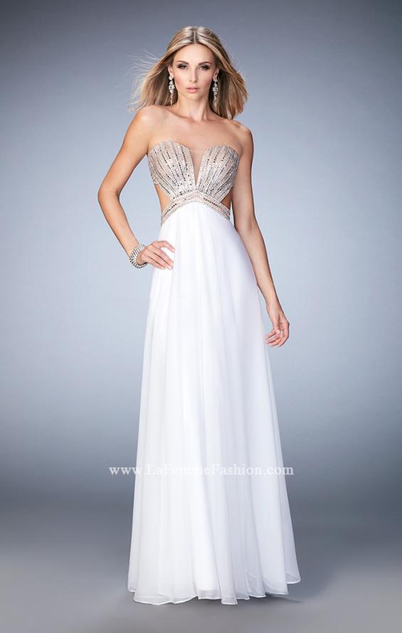 Picture of: Sweetheart Chiffon Gown with Cut Outs and Crystals in White, Style: 22179, Detail Picture 3