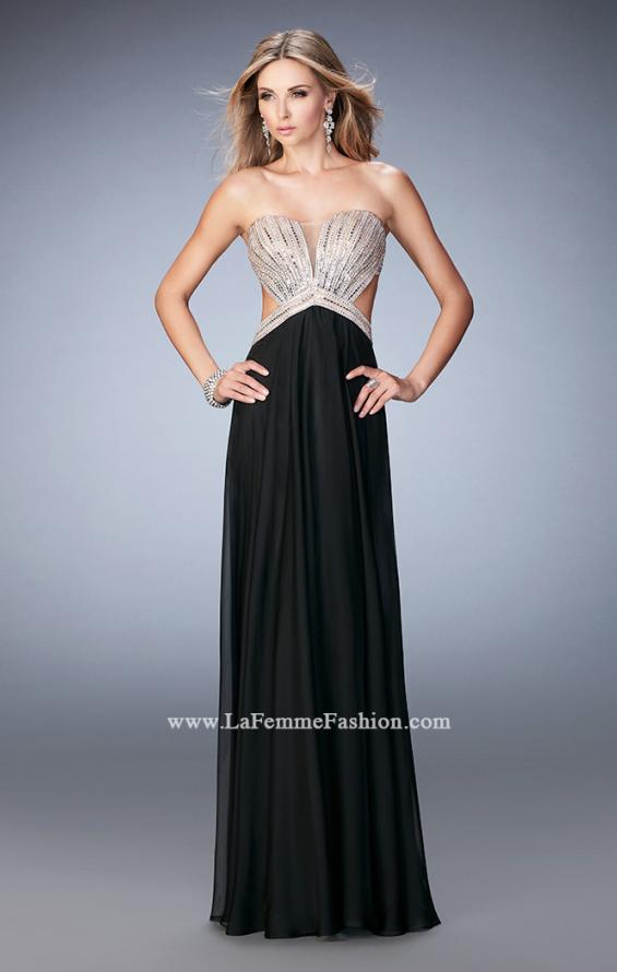 Picture of: Sweetheart Chiffon Gown with Cut Outs and Crystals in Black, Style: 22179, Detail Picture 4