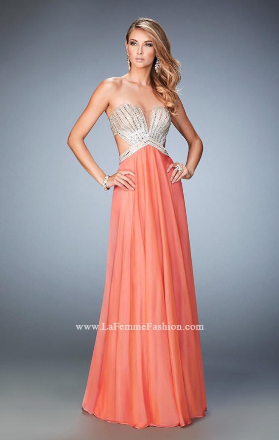 Picture of: Sweetheart Chiffon Gown with Cut Outs and Crystals in Orange, Style: 22179, Detail Picture 5