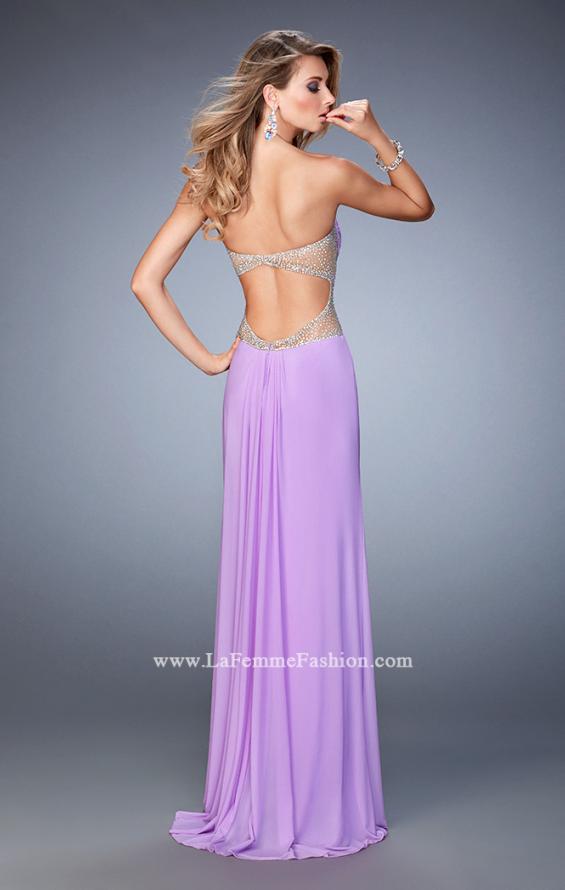 Picture of: Long Prom Dress with Ruching, Slit, and a Slight Train in Purple, Style: 22190, Back Picture