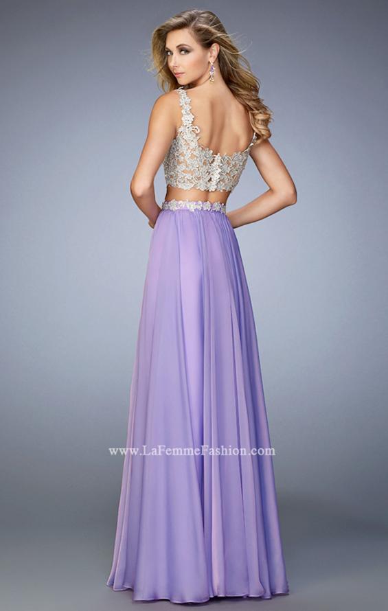 Picture of: Two Piece Chiffon Gown with Rhinestone Lace Detail in Purple, Style: 22234, Back Picture