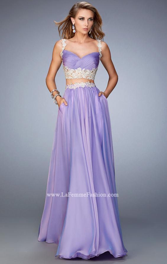 Picture of: Two Piece Chiffon Gown with Rhinestone Lace Detail in Purple, Style: 22234, Detail Picture 1
