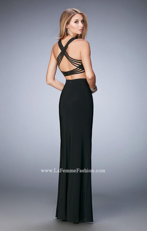 Picture of: Two Piece Jersey Gown with Strappy Neck and Back in Black, Style: 22236, Back Picture