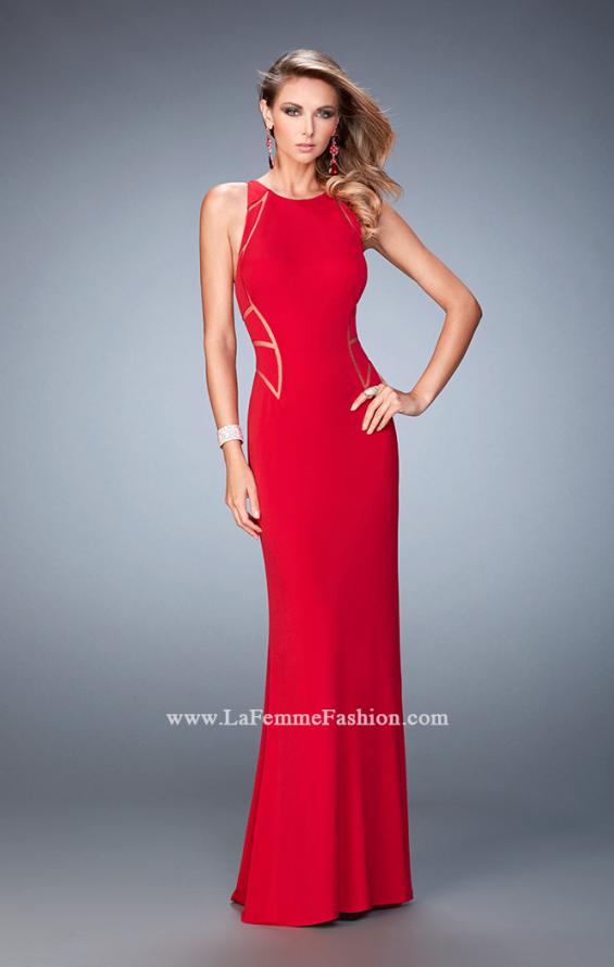 Picture of: Panel Design Long Jersey Prom Dress in Red, Style: 22274, Detail Picture 1