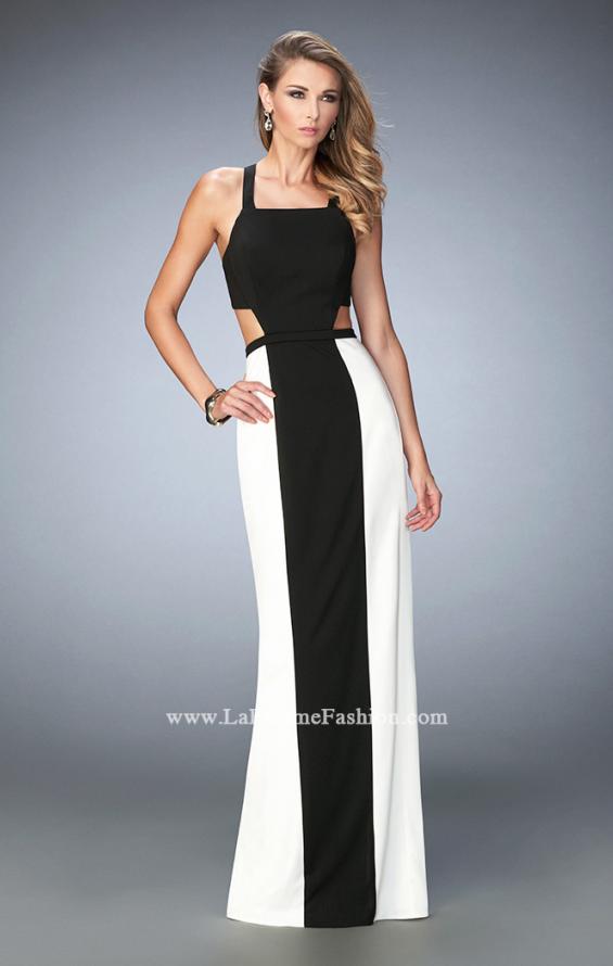 Picture of: Open Back Jersey Gown with Side Cut Outs and Slit in Black, Style: 22310, Main Picture