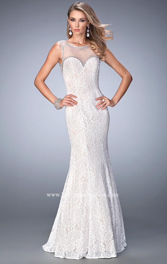 Picture of: Long Lace Prom Dress with Sheer Back and Straps in White, Style: 22314, Main Picture