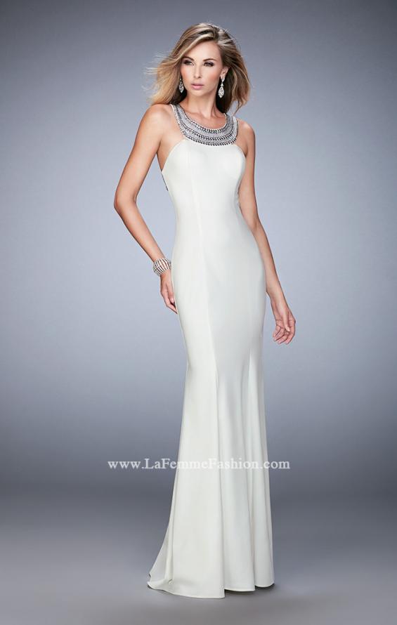 Picture of: Modern Open Back Dress with Silver Stud Detail in White, Style: 22315, Detail Picture 1