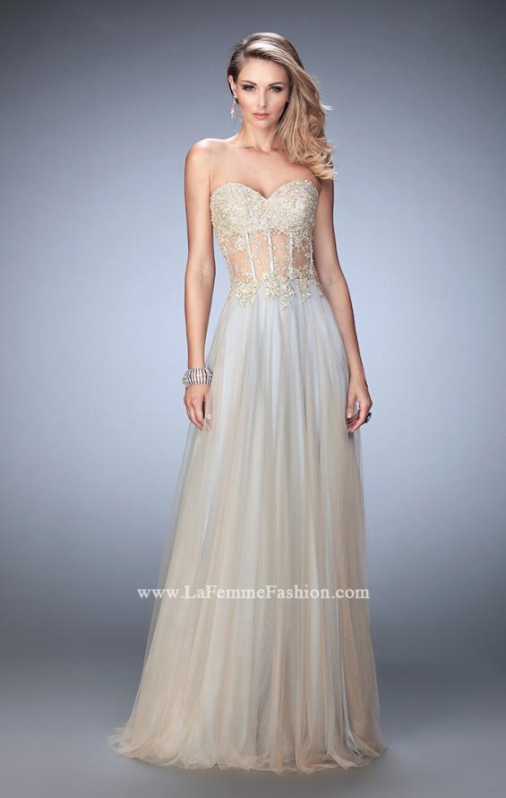 Picture of: Elegant Gown with Gold Sequin Lace and Sheer Detail in Nude, Style: 22331, Detail Picture 1