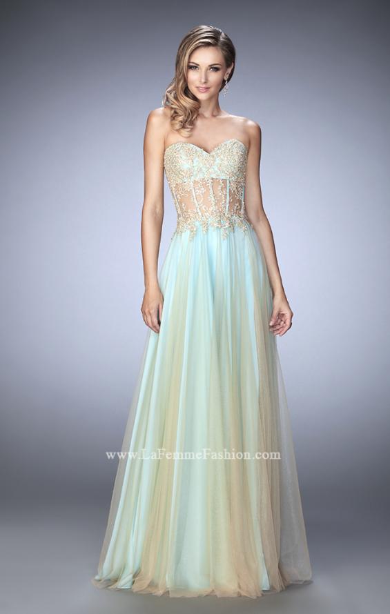 Picture of: Elegant Gown with Gold Sequin Lace and Sheer Detail in Green, Style: 22331, Detail Picture 2