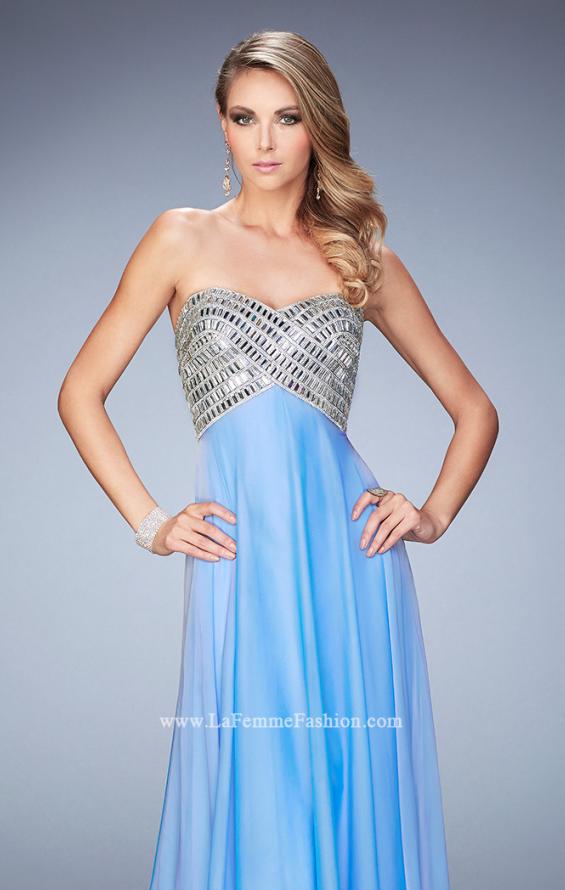 Picture of: Long Chiffon Prom Dress with Open Back and Silver Beads in Blue, Style: 22334, Main Picture