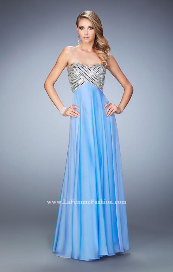 Picture of: Long Chiffon Prom Dress with Open Back and Silver Beads in Blue, Style: 22334, Detail Picture 1