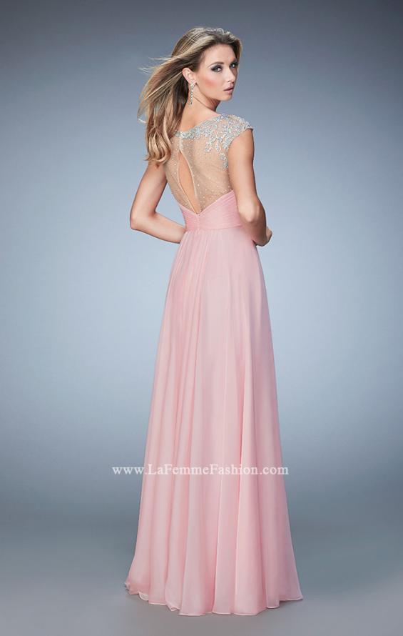 Picture of: Long Chiffon Prom Dress with Gathered Bodice and Skirt in Pink, Style: 22338, Back Picture