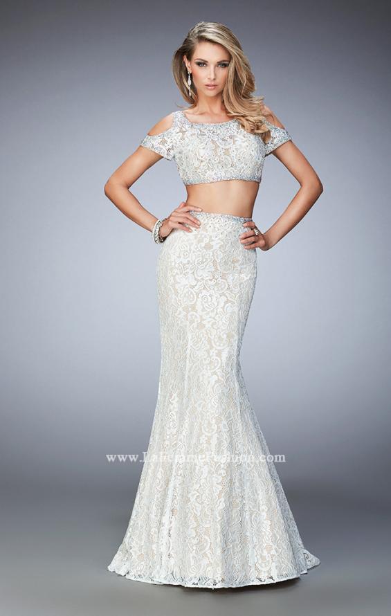 Picture of: Cold Shoulder Two Piece Prom Dress with Mermaid Skirt in White, Style: 22339, Main Picture