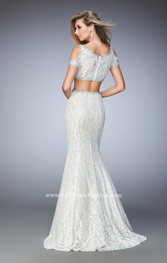 Picture of: Cold Shoulder Two Piece Prom Dress with Mermaid Skirt in White, Style: 22339, Back Picture