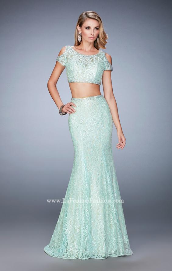 Picture of: Cold Shoulder Two Piece Prom Dress with Mermaid Skirt in Green, Style: 22339, Detail Picture 2