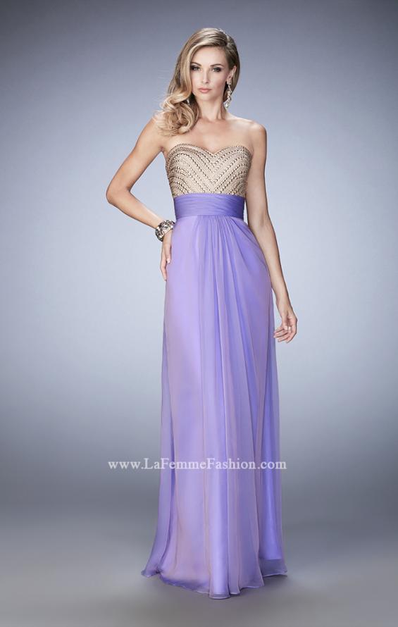 Picture of: Open Back Chiffon Prom Dress with Gold Stud Pattern in Purple, Style: 22359, Detail Picture 2