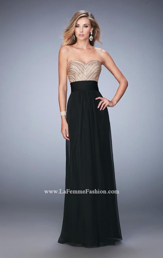 Picture of: Open Back Chiffon Prom Dress with Gold Stud Pattern in Black, Style: 22359, Detail Picture 3