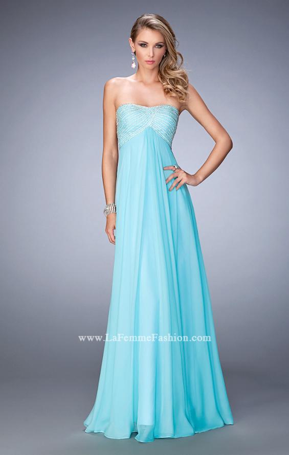 Picture of: Empire Waist Prom Dress with Crystal and Pearl Bodice in Blue, Style: 22363, Detail Picture 1