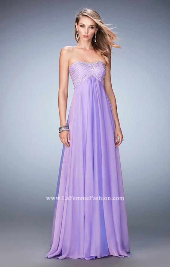 Picture of: Empire Waist Prom Dress with Crystal and Pearl Bodice in Purple, Style: 22363, Detail Picture 2
