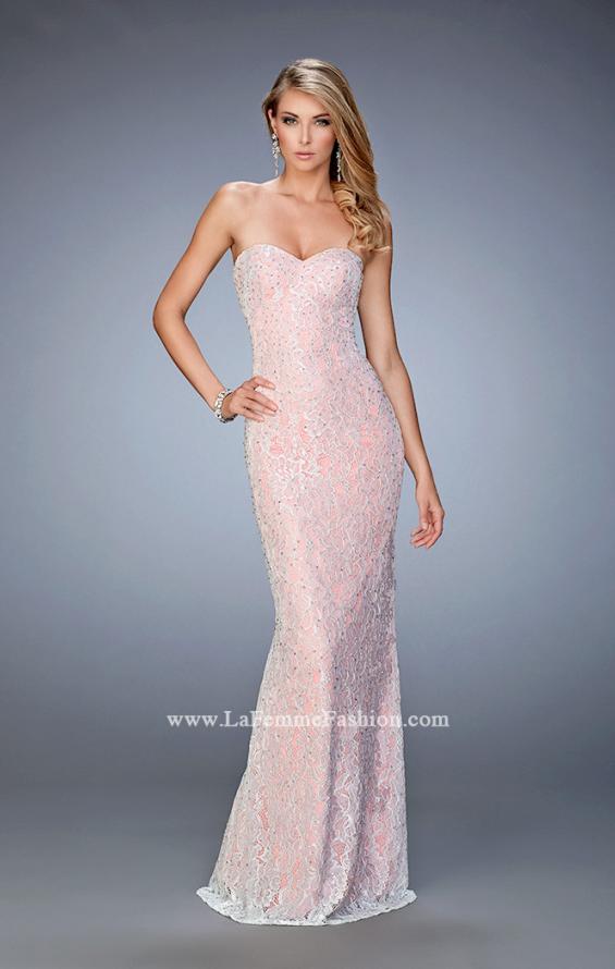 Picture of: Lace Prom Gown with Beaded Straps and Open Back in Pink, Style: 22371, Main Picture