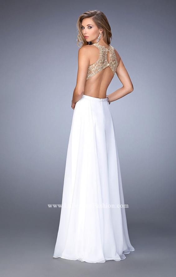 Picture of: Gold Lace Embellished High Neckline Prom Dress in White, Style: 22372, Back Picture