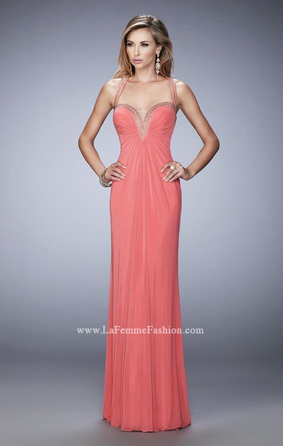Picture of: Gold Stud Embellished Prom Dress with Open Back in Orange, Style: 22374, Detail Picture 1