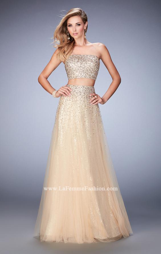 Picture of: Two Piece Tulle Gown with Rhinestone Bandeau Top in Nude, Style: 22379, Main Picture