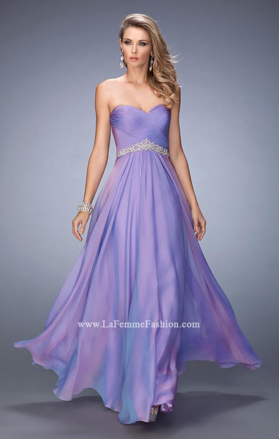 Picture of: Chiffon Prom Dress with Crystal and Pearl Detailed Band in Purple, Style: 22382, Detail Picture 1