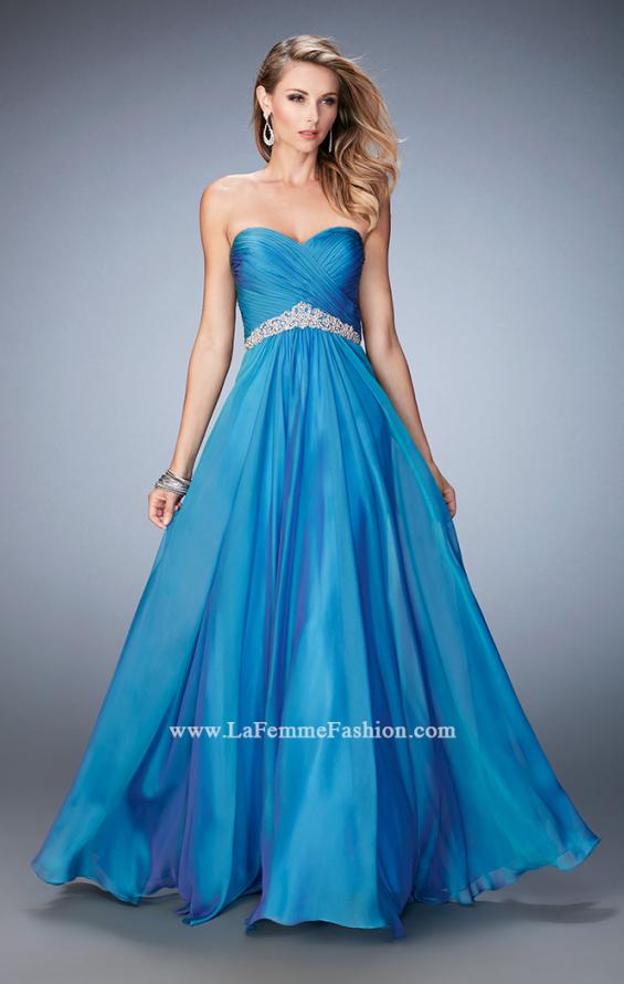 Picture of: Chiffon Prom Dress with Crystal and Pearl Detailed Band in Blue, Style: 22382, Detail Picture 2