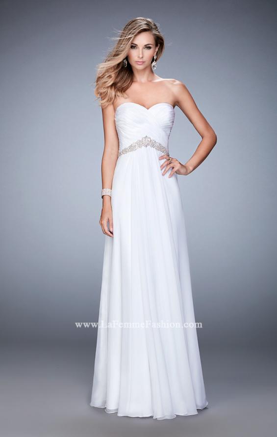 Picture of: Chiffon Prom Dress with Crystal and Pearl Detailed Band in White, Style: 22382, Detail Picture 3