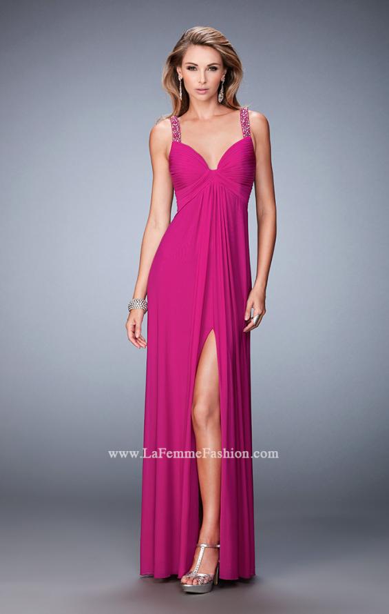 Picture of: Crystal Embellished Gown with Center Slit and Open Back in Pink, Style: 22385, Detail Picture 1