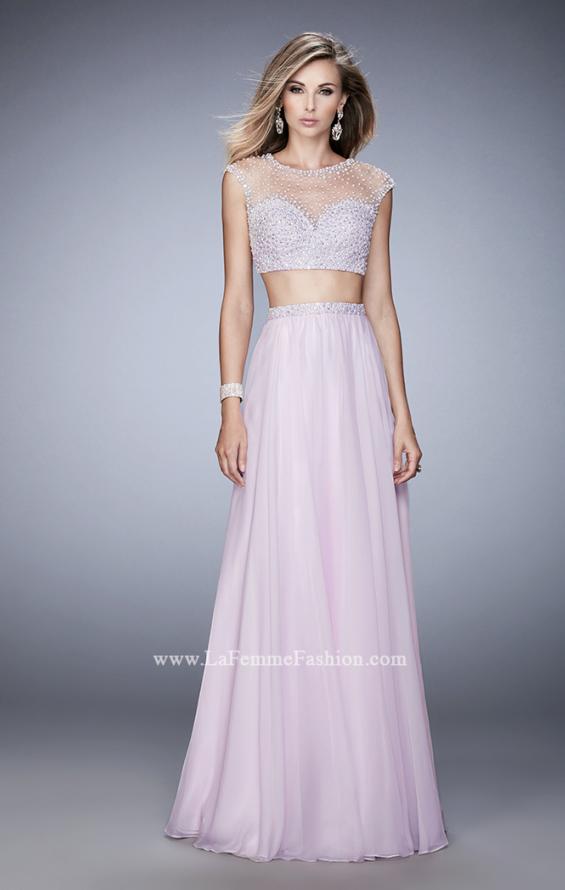 Picture of: Two Piece Illusion Neckline Dress with Pearls and Crystals in Pink, Style: 22387, Detail Picture 1