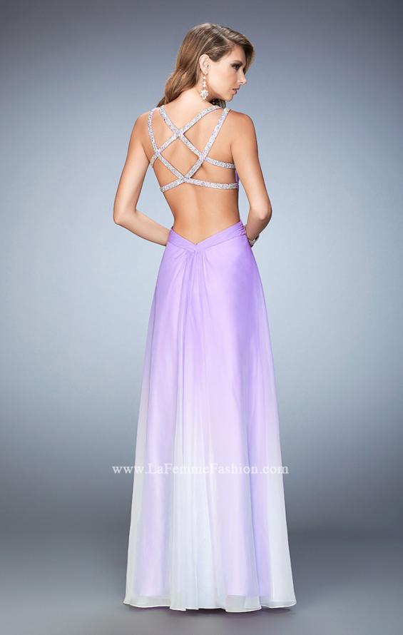 Picture of: Long Ombre Chiffon Prom Dress with Beaded Strappy Back in Purple, Style: 22416, Back Picture