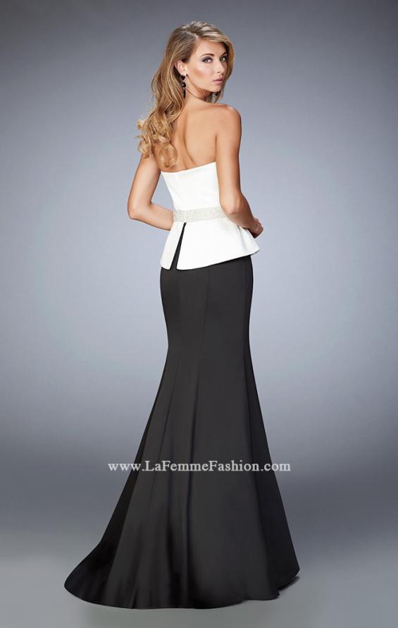 Picture of: Peplum Style Satin Mermaid Gown with Train and Belt in Black, Style: 22418, Back Picture