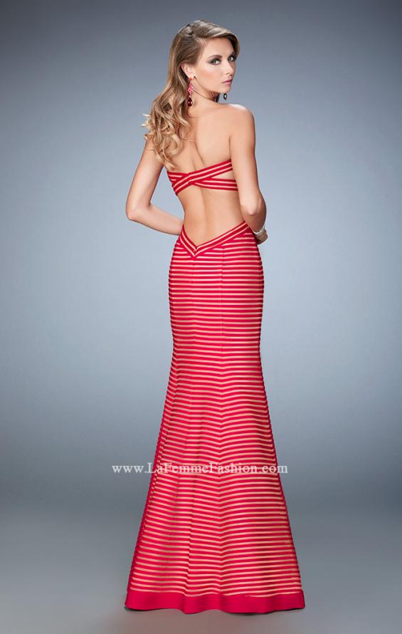 Picture of: Striped Mermaid Prom Dress with Open Back and Cut Outs in Red, Style: 22425, Back Picture