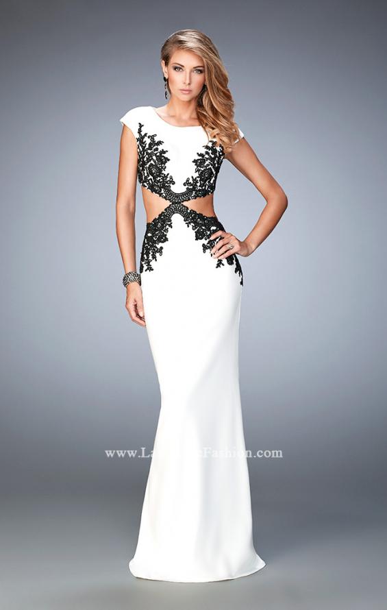 Picture of: Embroidered Jersey Prom Dress with Cut Outs in White, Style: 22426, Main Picture