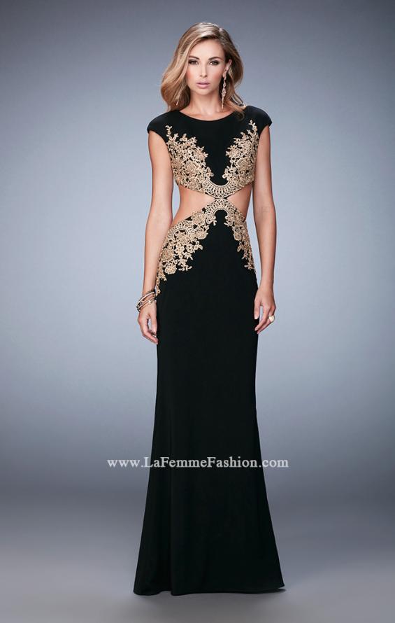 Picture of: Embroidered Jersey Prom Dress with Cut Outs in Black, Style: 22426, Detail Picture 1