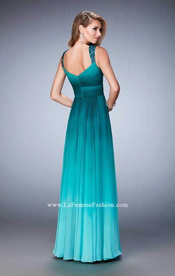 Picture of: Ombre Chiffon Prom Dress with Crystal Encrusted Straps in Green, Style: 22432, Back Picture