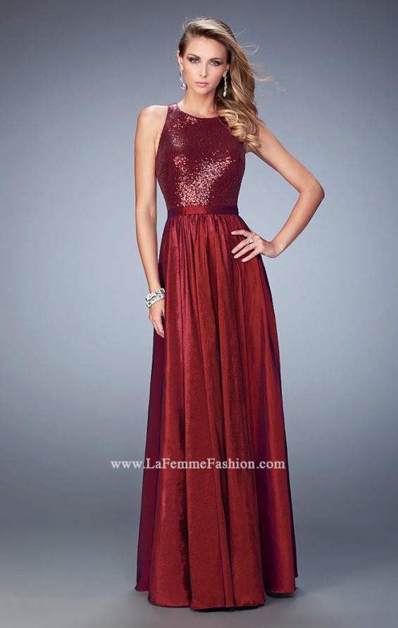 Picture of: Taffeta Prom Gown with Sequined Bodice in Red, Style: 22439, Main Picture