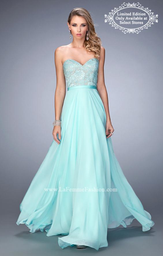 Picture of: Chiffon Prom Dress with Rhinestone Lace Bodice in Blue, Style: 22448, Main Picture