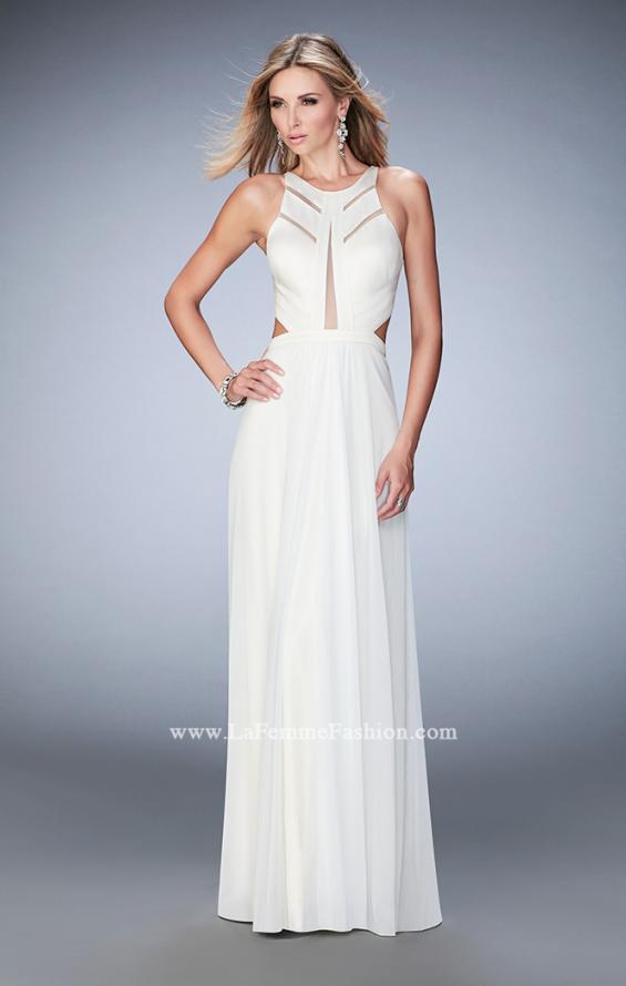 Picture of: Long Prom Dress with Geometric Cut Out Bodice in White, Style: 22450, Detail Picture 1