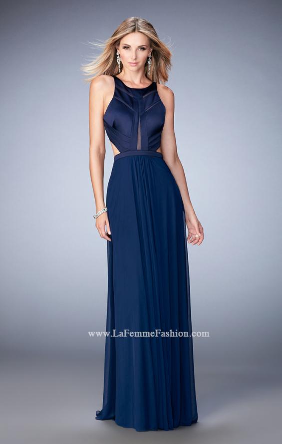 Picture of: Long Prom Dress with Geometric Cut Out Bodice in Blue, Style: 22450, Detail Picture 3