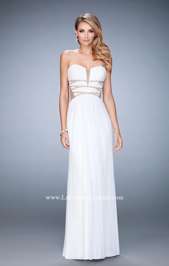 Picture of: Long Prom Gown with Strappy Waistline and Back in White, Style: 22465, Detail Picture 3